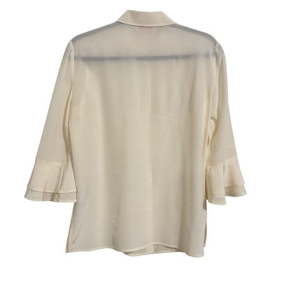 Tory Burch Women's White/Cream 3/4 Bell Sleeve Silk Button Front Blouse Size 4 - Picture 2 of 8